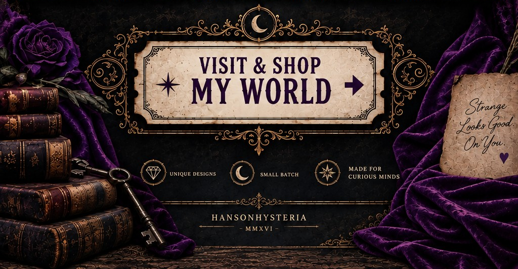 Purple velvet, antique books, keys, and brass ornaments