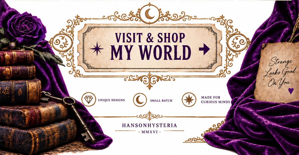 Purple velvet, antique books, keys, and brass ornaments